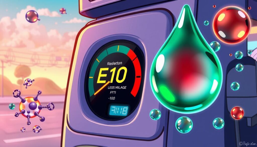 How does E10 (10% ethanol) affect fuel economy compared to pure gasoline?